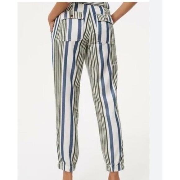 Ann Taylor LOFT Olive Green Blue Cream Casual Striped Jogger Pants Size 4 - Picture 1 of 11